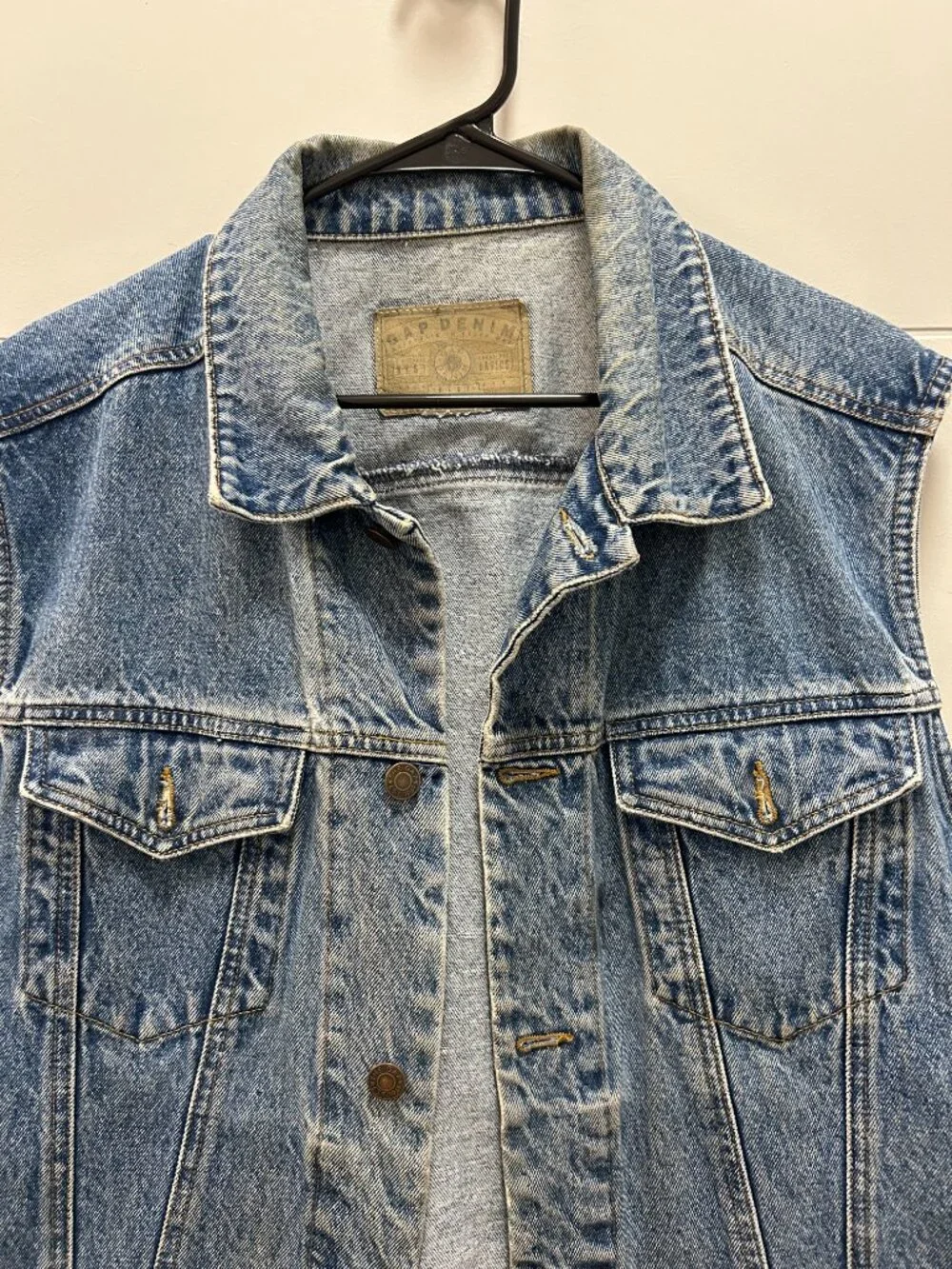 Vintage GAP Denim Vest Men's XL Blue Jean Trucker Button Up Sleeveless 90s Y2K